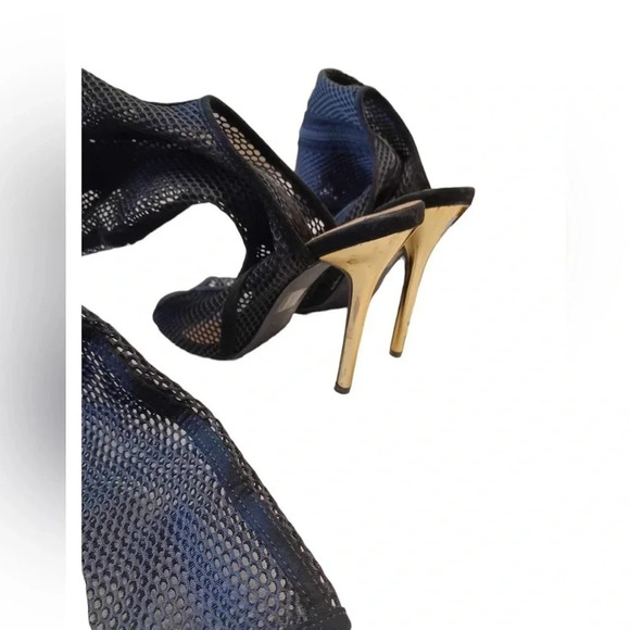 💥HOST PICK💥 Over The Knee Fishnet Peep Toe Metallic Heels Boots Size 5.5 - Picture 10 of 12